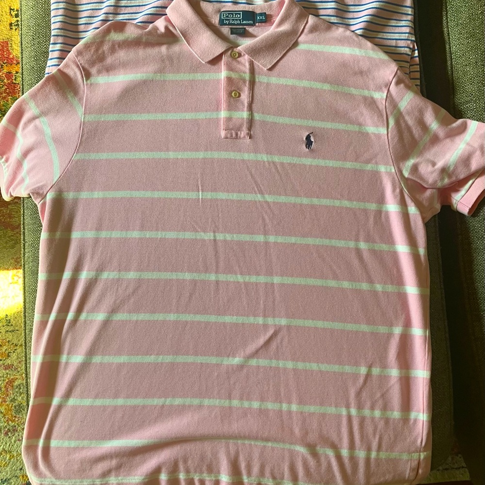 Polo by Ralph Lauren Pink and Green Striped Polo Shirt